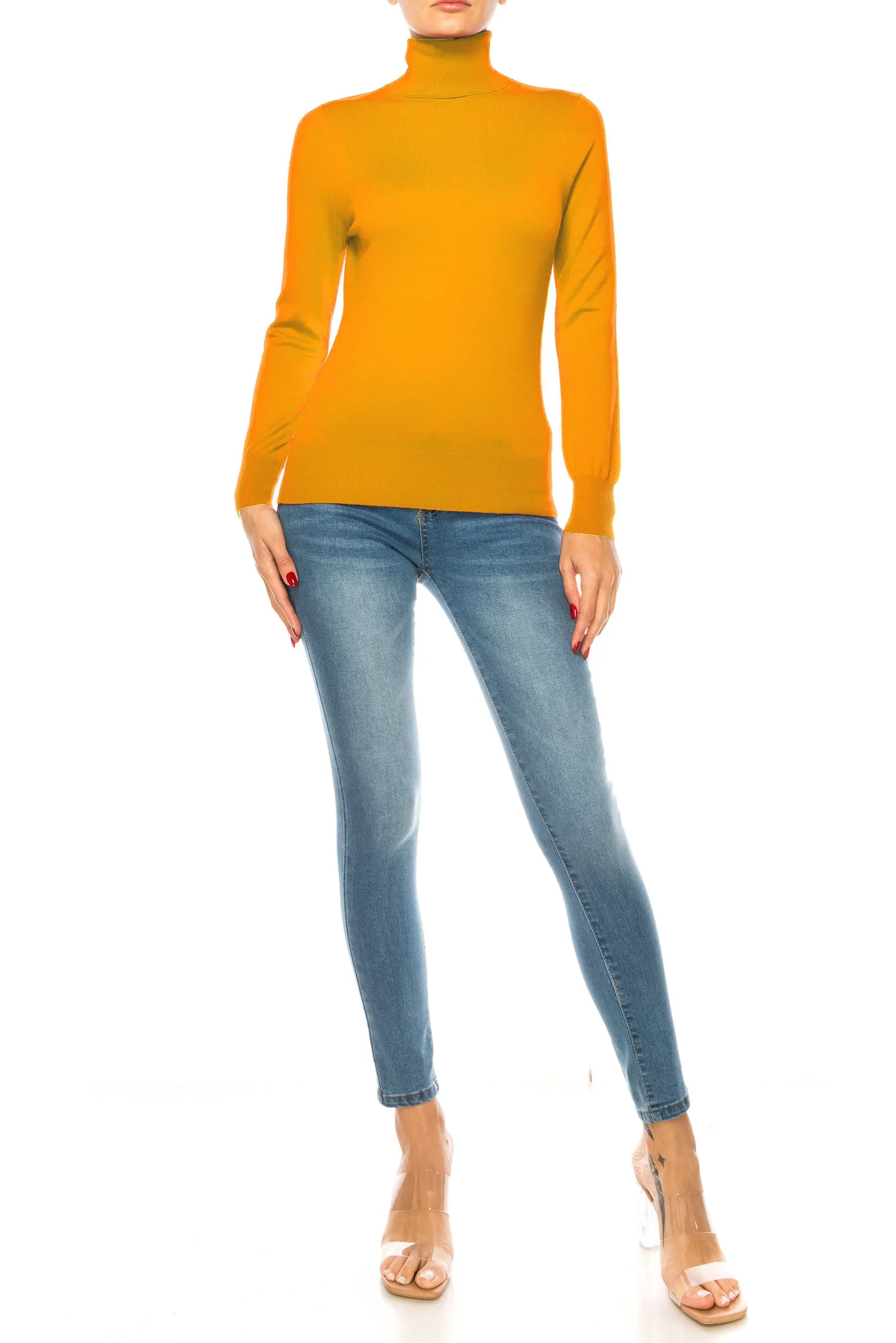 Women's Long Sleeve Turtleneck Semi Fitted Knitted Pullover Sweater Tops