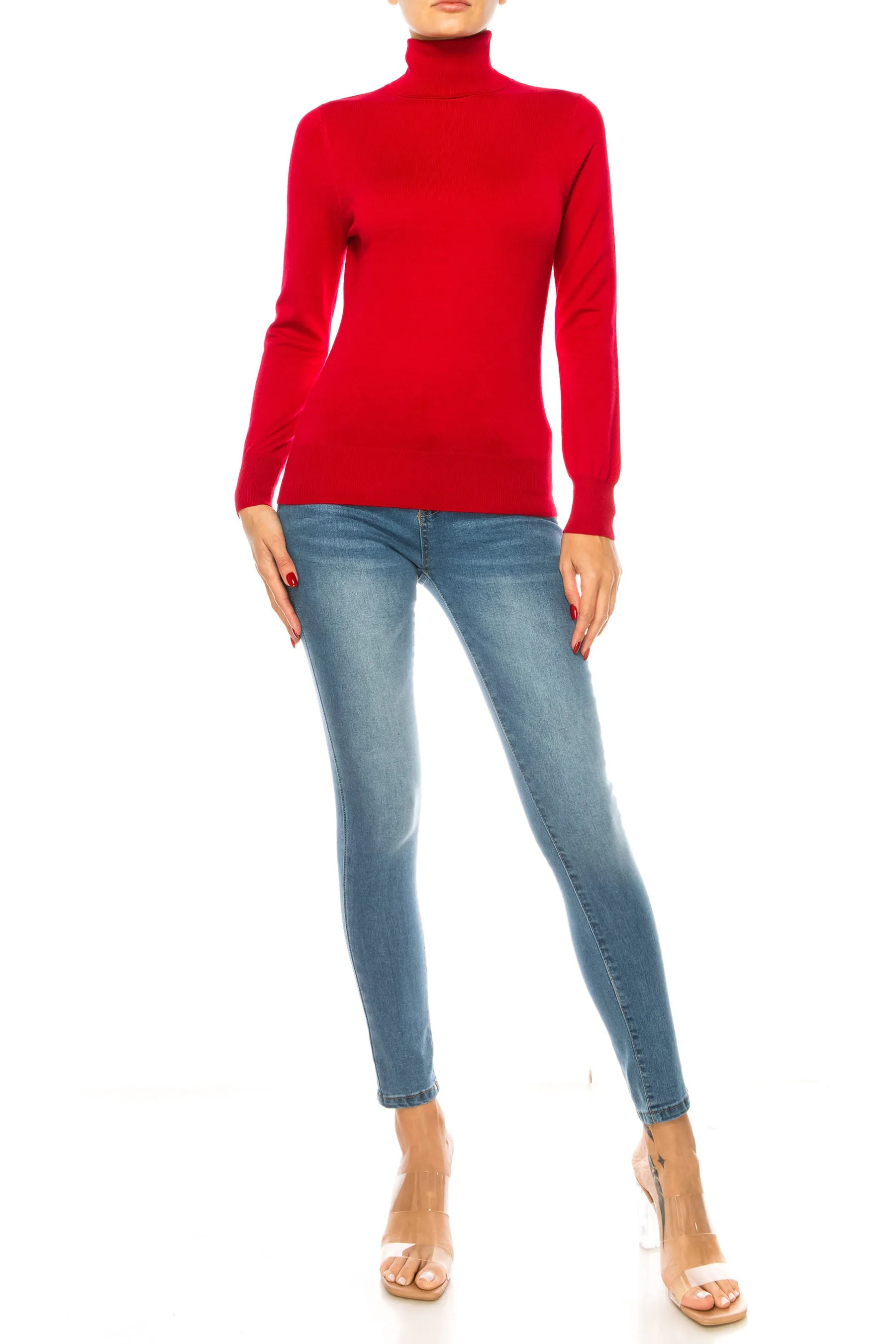 Women's Long Sleeve Turtleneck Semi Fitted Knitted Pullover Sweater Tops