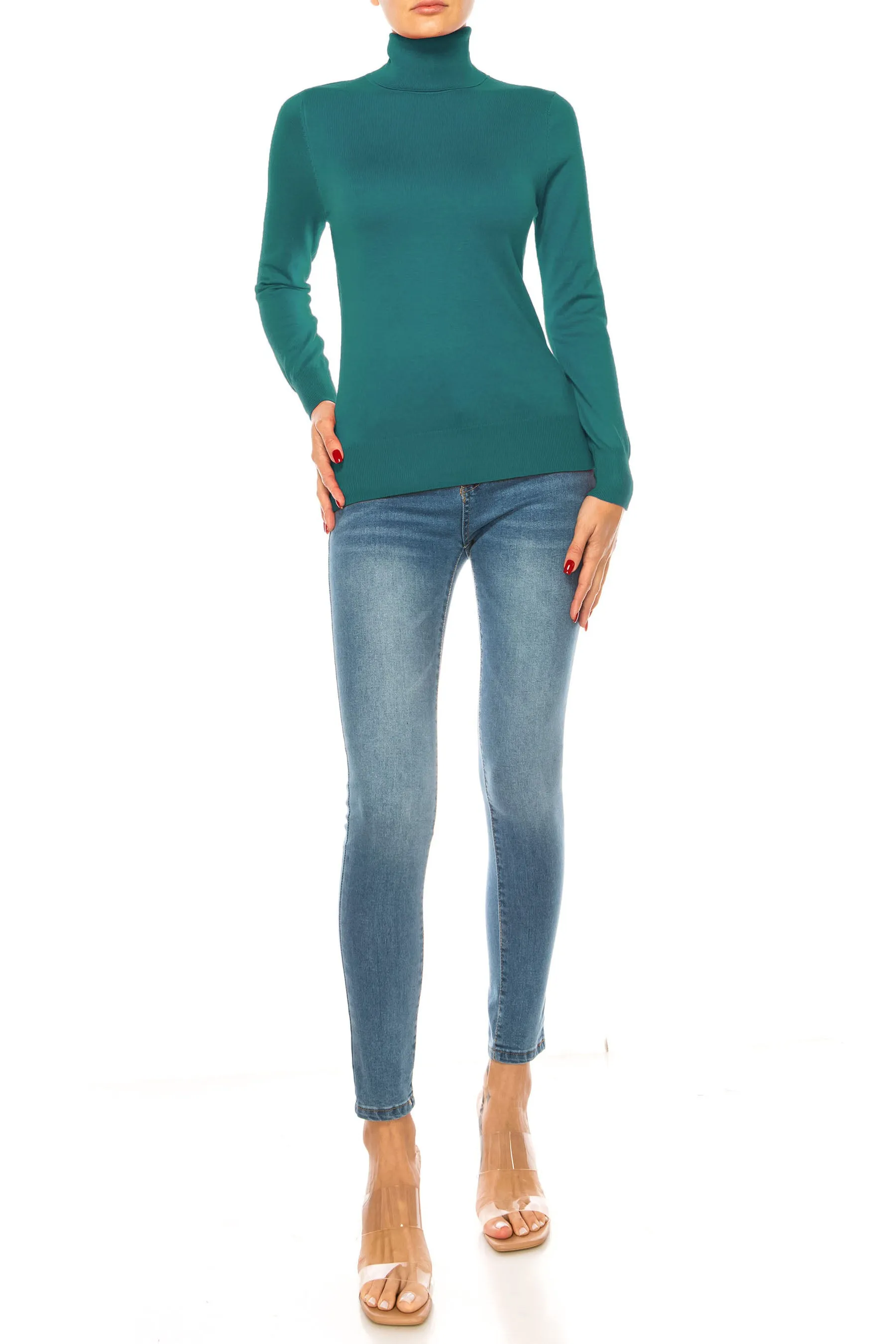 Women's Long Sleeve Turtleneck Semi Fitted Knitted Pullover Sweater Tops