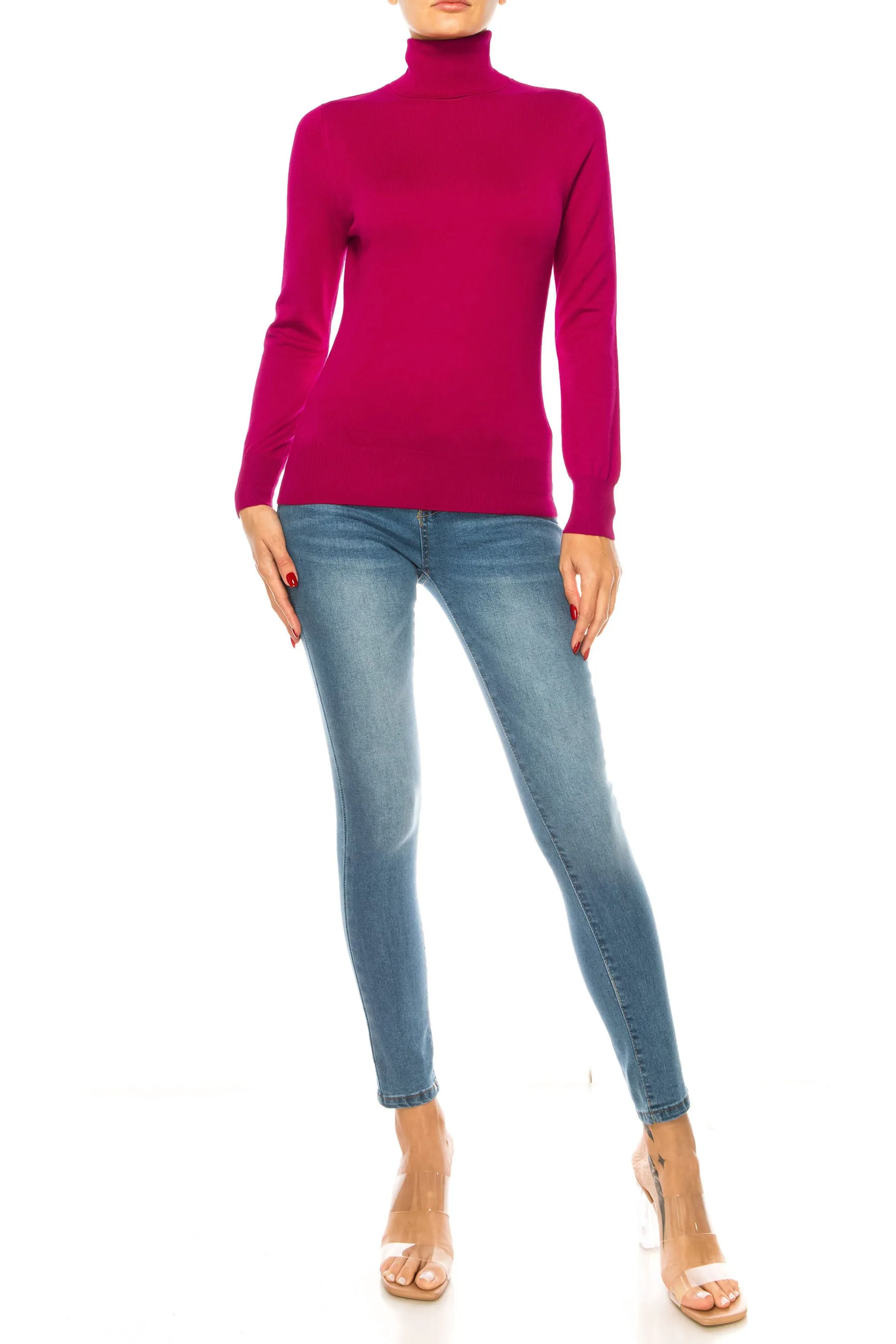 Women's Long Sleeve Turtleneck Semi Fitted Knitted Pullover Sweater Tops