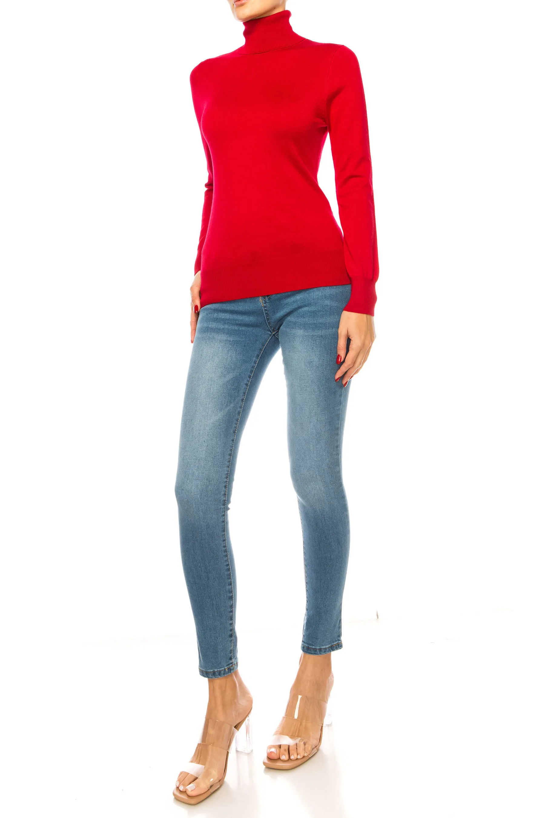 Women's Long Sleeve Turtleneck Semi Fitted Knitted Pullover Sweater Tops
