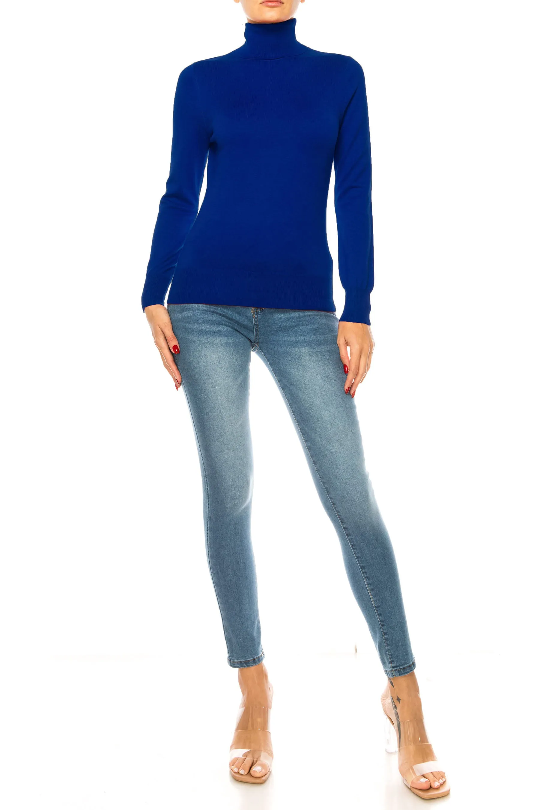 Women's Long Sleeve Turtleneck Semi Fitted Knitted Pullover Sweater Tops