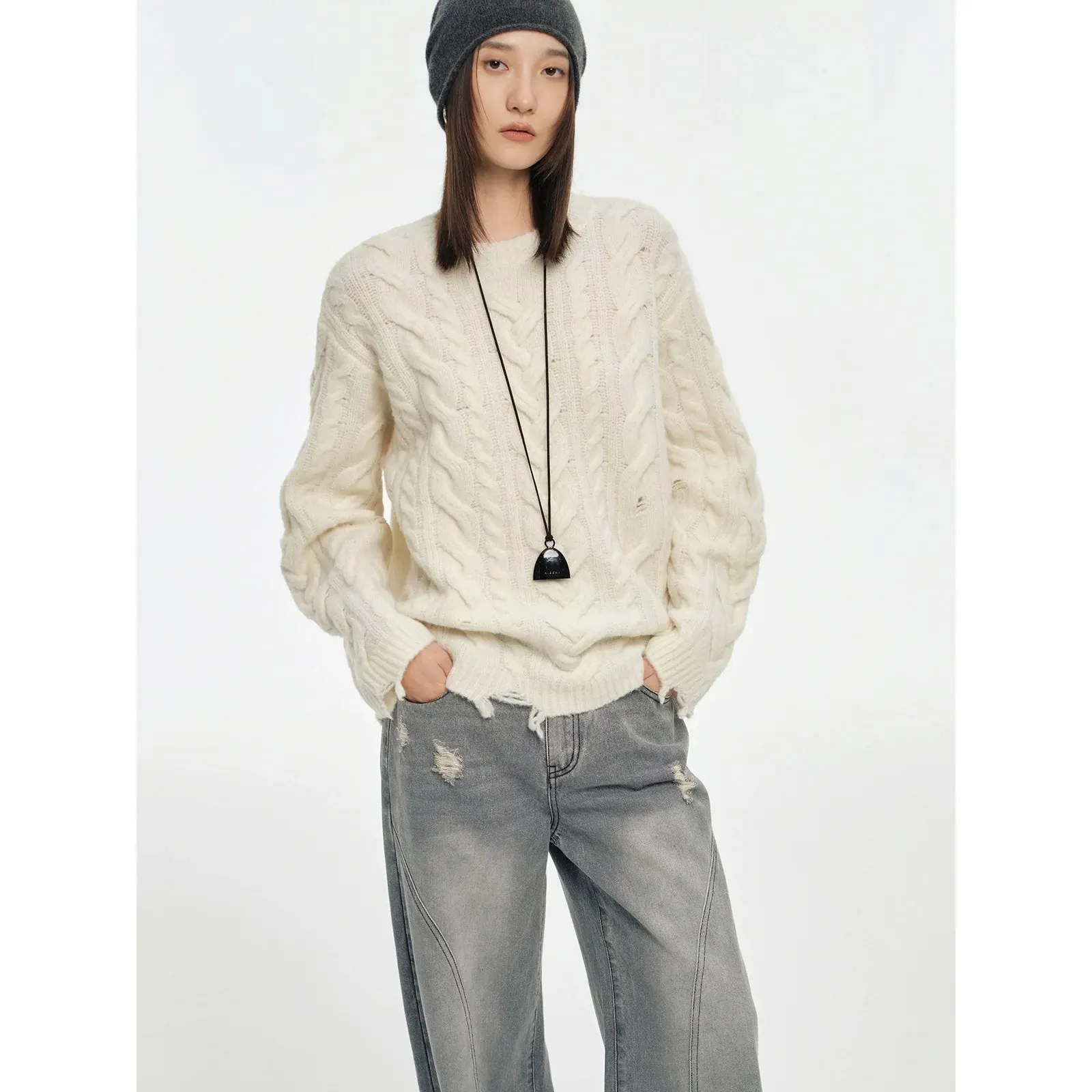 Yak Wool Blend Cable Knit Sweater