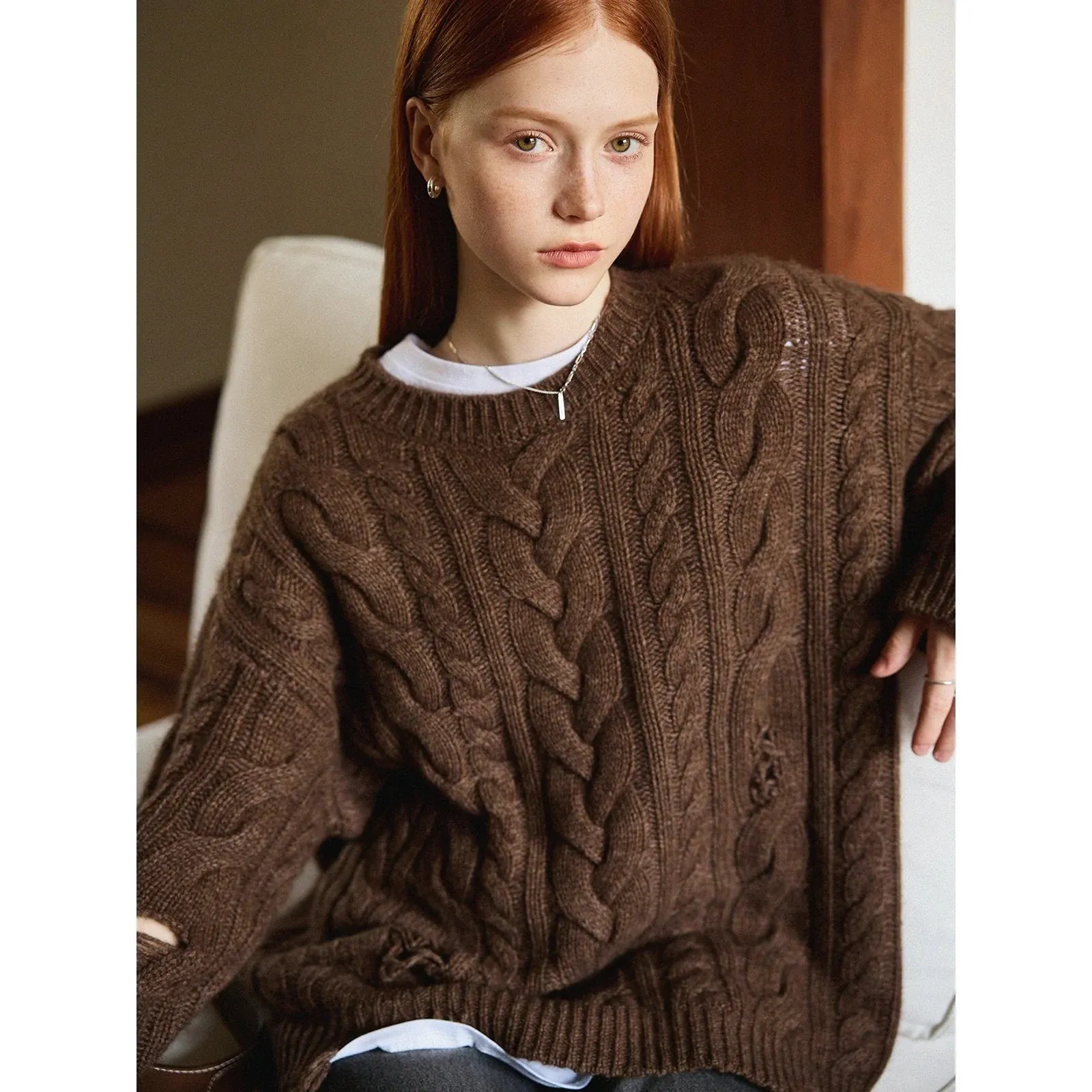 Yak Wool Blend Cable Knit Sweater